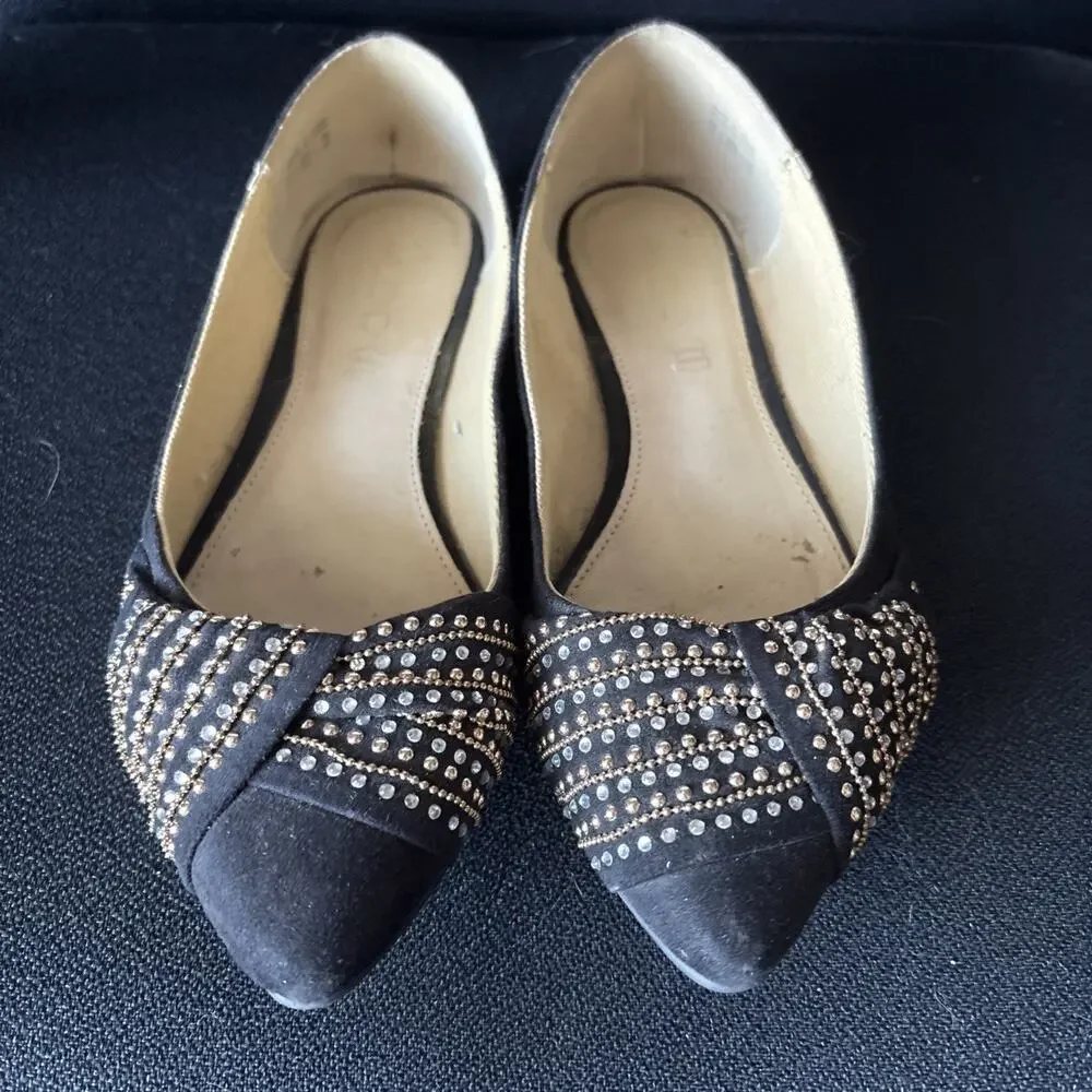 Aldo Women's Black Suede Flats with Metallic Accents Size 7